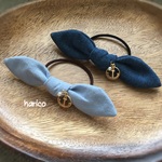 デニムリボンヘアゴム☆マリンチャーム＆パール付き☆