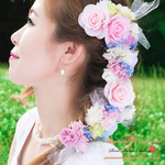 ～ふんわりパステルカラーローズのヘッドドレス～　ウェディング 結婚式 ドレス 髪飾り 花飾り 浴衣 振袖 前撮り 