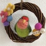 コザクラインコの小さなリース♪羊毛フェルト