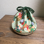和調柄で仕上げた  ちょっと小ぶりの麻紐かご巾着