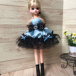 リカちゃん水色×黒リボンのミニドレス