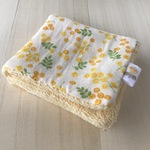 ◼︎648 今治タオル&ダブルガーゼ 大判ハンカチ COOL YELLOW 小花と綿毛     
