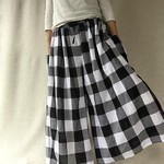 白黒ブロックチェックのゆったりガウチョ（裏地付き）