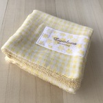◼︎649 名入れ無料 今治タオル&ダブルガーゼ 大判ハンカチ  COOL YELLOW  フラワードット   