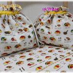 【S様オーダー品】保冷ランチ巾着2点＆ランチ巾着2点＆ランチョンマット4点☆お寿司＆洋食柄