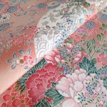 🐇桃色 本加賀友禅 小紋 扇に花模様 正絹 丹後ちりめん No.17【50cm×37cm】仕付け糸付き着物の解き 和布 生地 はぎれ リメイク素材 silk100%