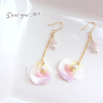 《再販》ひらり花びらローズクォーツ ピアス／イヤリング♡天然石&パール