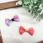 ベビー&キッズ＊小さめリボンが可愛い＊夏にぴったり☆ボタニカルレッド＊ヘアアクセ＊ヘアクリップ