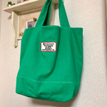 グリーンコットンリネンキャンバスのワッペントートバッグ🎶
