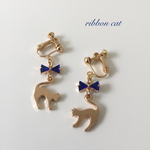 キラキラリボンと猫🐈イヤリング ピアス