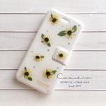 ミニ向日葵のiPhone5/5s/SE/6/6s/7押し花手帳ケース
