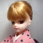 リカちゃん　夏着物　ピンクｘ黒・水玉