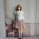 momoko ジェニー outfit.76 綿ローン白のブラウスとシフォンジョーゼットのスカートピンクベージュ
