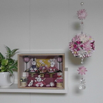 つまみ細工の花くすだまサンキャッチャー＊桃色