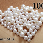 023）穴無し4mm・5mm・6mm・100粒ＭＩＸ コットンパール風★　