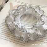  レースダブルフリルシュシュ(白×銀)