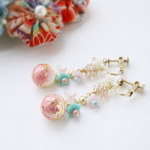 ［和風］小花舞い散る浴衣イヤリング（ピアス）