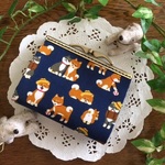 お札も入るミニがま口財布★かわいい柴犬さん柄★紺色