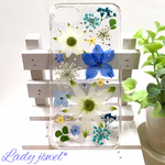 最終処分65%off 1点のみ＊iphone7用押し花ケース ＊Blue&White garden・フランネルフラワー＊ スワロフスキーいっぱい♡スマホケース    