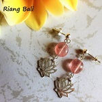 バリ島蓮の花シルバーチャーム＆アフリカンストロベリークォーツピアス