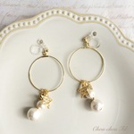 lucky star&cotton pearl hoop earring