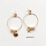 summerチャーム×コットンパールのフープピアス・イヤリング