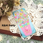 カラフルポップな花柄デコパージュ スマホケース(ニスタイプ）iPhone5/5S/SE/iPhone6/6S/iPhone7/iPhone6Plus&iPhone7Plus)★コーラルピンク
