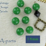  送料無料 ◇  Vintage  Beads / Round スーパーグリーン 14ミリ 14pcs  13-J