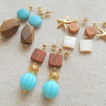 *夏*ターコイズとウッドのピアス