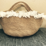 麻ひもカゴバック   白の花付