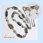 SALE♥天然アバロンシェルとパールのロングネックレス＆ピアス／イヤリングＳＥＴ
