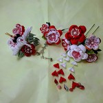 つまみ細工、紅白祝鶴かんざしセット