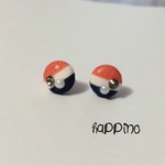 くるみボタン　プチピアス　オレンジ×ネイビー