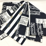 ○USAコットン/モノトーンの楽譜柄半幅帯長尺リバ新品