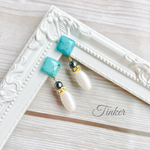 再販♡ターコイズと揺れるウッドパール ピアス（イヤリング）