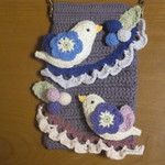Ｋ様専用商品：木の実と鳥さんのバネポーチ：持ち手付き