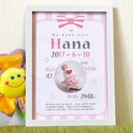 写真入り 赤ちゃん 命名書 メモリアルポスター　ストライプ  ピンク