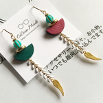 wood beads ＆ wing charm ピアス