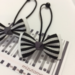monotone Blackボーダー×White〔リボンヘアゴム２本組〕