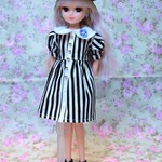 Sale☆リカちゃん＊シャツワンピース　ストライプ黒
