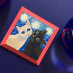 ミニ原画●2匹の猫のイラスト●絵●絵画●アート●手描き●壁掛け