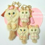 【オーダー】 ミニ猫  猫さん バッグチャーム ペア ストラップ ハンドメイド 羊毛フェルト