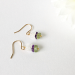【送料無料】クラッククリスタルキューブの小さなピアス＊アメジスト×ペリドット  夏  紫陽花
