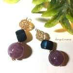 300円☆四角ネイビー☆お花☆パープル☆のピアス/イヤリング