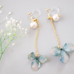 【限定】紫陽花とコットンパール♡　ゆれるピアス/樹脂ノンホールピアス（イヤリング）　