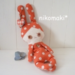 ベビーずきんうさぎのぬいぐるみ♪オレンジ水玉