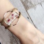 【 ベイビーボイス bracelet 】pink シルバーリングに小花を飾ったタッセル付きブレスレット