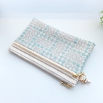 ★LIBERTY&帆布ラミネート Sleeping Rose（スリーピングローズ）　ソーダブルー　ビニコのＷファスナー・中布・内ポケット(1＋2分割)付ポーチ　◆