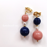 ネイビー×ピンク×パールの大ぶりピアス