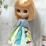 パッチワークワンピース  グリーン系 ベスト付き ( ブライス、リカちゃん)